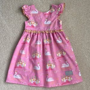 Eleanor Rose Pink Swan & Castle Print Flutter Sleeve Dress